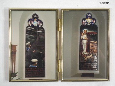 Two framed photos of inside of Church.