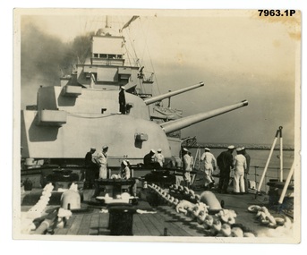   7963-1 1933 Holley A nd B turrets HMAS Canberra Portsmouth England.                                                                                                                                              