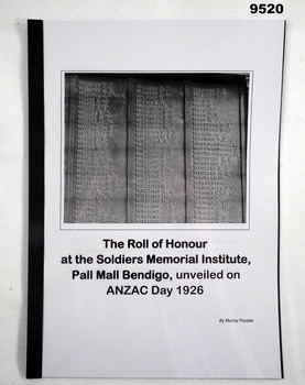 Booklet listing names on Honour Roll.