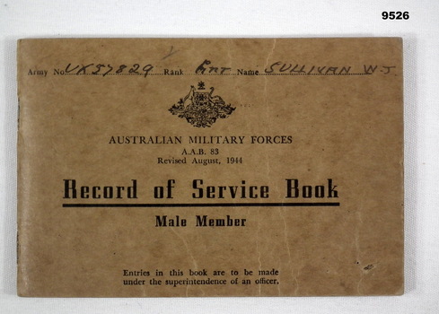 Australian Military Forces Record of Service Book.