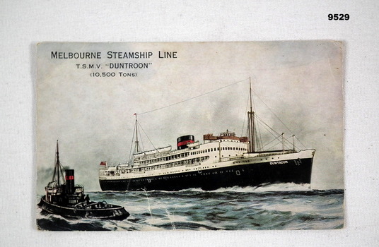 Postcard souvenir from "T.S.M.V. DUNTROON".