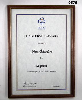 Long Service Award - Girl Guides.