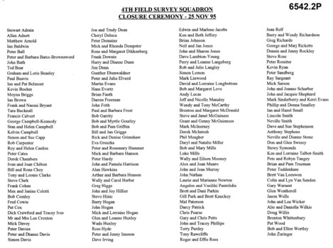 A list of names of those attending the Closure ceremony 25 Nov 1995