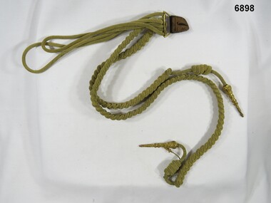 Aiguillette ornamental braided cord with decorative metal tips.