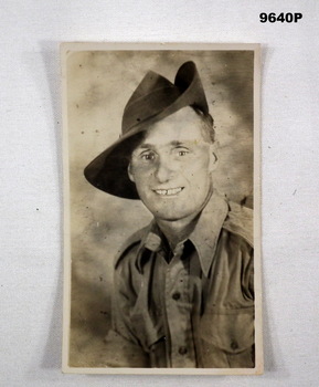 Black & white portrait of a soldier in slouch hat. WW2.