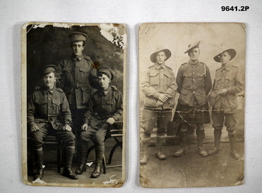 Two Black & white photos with three soldiers in each.