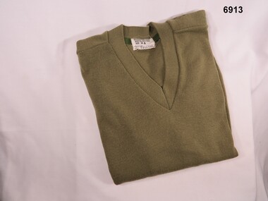 Pullover - Khaki V-neck long sleeves.