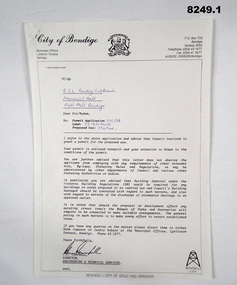 Document - APPROVAL FOR MONUMENT, Bendigo City Council, 9.7.1992