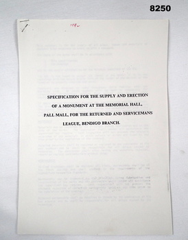 Specifications for erection of a monument.