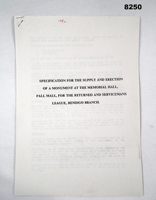 Specifications for erection of a monument.