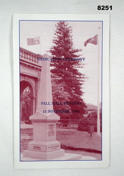 Pamphlet for a Monument dedication ceremony.