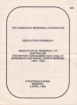 Pamphlet re dedication of a Sandakan memorial.