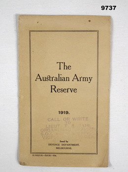 Pamphlet on Australian Army Reserve 1919