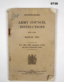 Pamphlet on Army Council instructions WW1