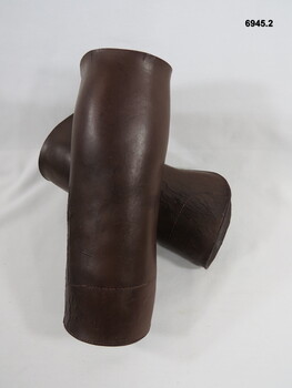 Brown leather leggings, brass buckles with leather straps.