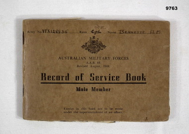 Australian Military Forces, Record of Service Book.