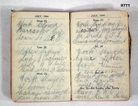 Blue covered diary for Alva Bennetts.