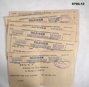 Collection of Congratulatory telegrams for a 21st Birthday.