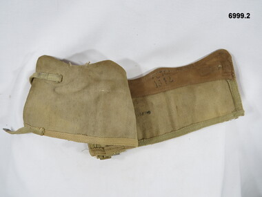 Pair webbing gaiters, brass buckles, brass tips on straps.