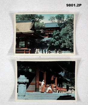 Two colour photographs depicting a Japanese temple.