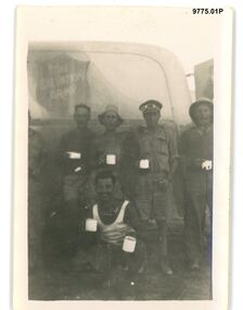 9775.01P. Western Desert Alamein.  Coffee with the Salvos truck Alamein front.