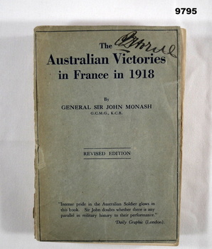 Book - description of Australian Victories in France 1918.