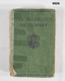 Hardback, green buckram coloured English Dictionary.