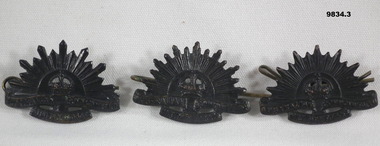 Set of three Rising Sun collar badges.