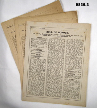 Magazine supplement, Roll of Honour, WW1.