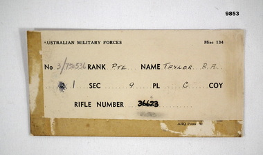 Card for issue of weapons.