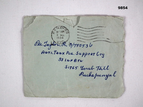 Torn envelope from Pte Taylor.