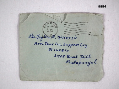 Torn envelope from Pte Taylor.