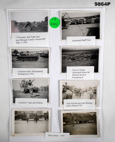 Collage of 8 photos at Training Puckapunyal, 1950's.