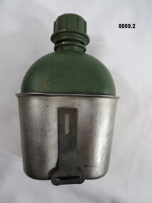 Plastic water bottle and canteen combo.
