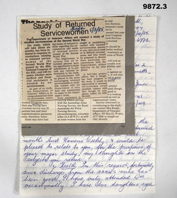 Handwritten letter and Supporting newspaper article.