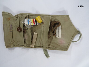 Khaki 2 pocket personal sewing kit.
