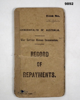 Booklet containing payment records for a War Service home.