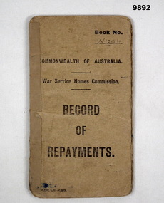 Booklet containing payment records for a War Service home.