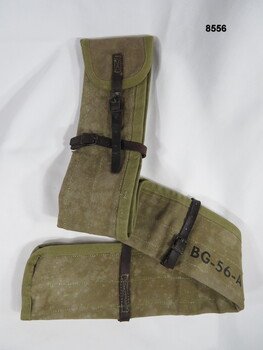 Long and narrow khaki map bag.