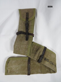 Long and narrow khaki map bag.
