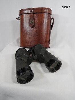 Leather carry case and binoculars.