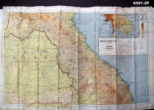 Double sided colour printed maps of Indo China on silk.