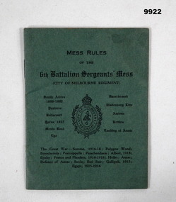 Green covered booklet with text in black type.