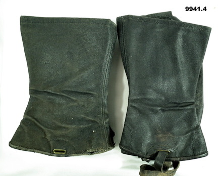 Two sets of black leather Gaiters.