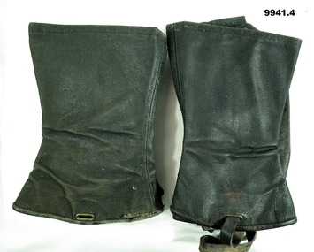Two sets of black leather Gaiters.