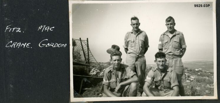 2/31st Battalion. from left rear - 'Fitz', William Thomas Mackay QX14915, Harry Russel Crane WX2396, Jim Gordon WX2437