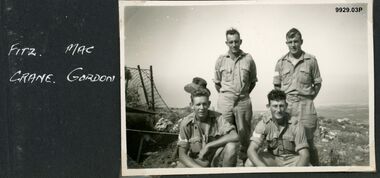 2/31st Battalion. from left rear - 'Fitz', William Thomas Mackay QX14915, Harry Russel Crane WX2396, Jim Gordon WX2437