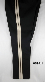 Black formal Mess Trousers with two white stripes.