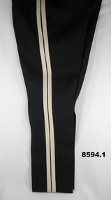 Black formal Mess Trousers with two white stripes.