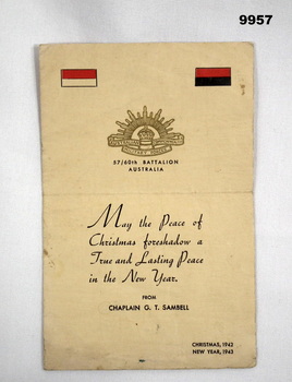 Christmas 1942 57/60 Battalion card.